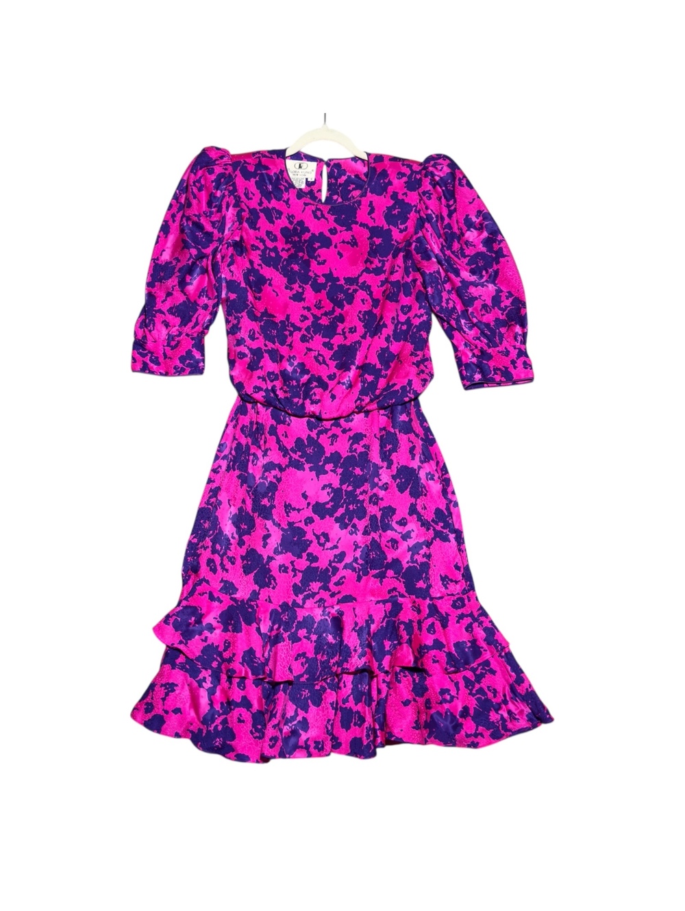 Vintage Flora Kung New York Pink and Purple Silk Floral Dress Size 4